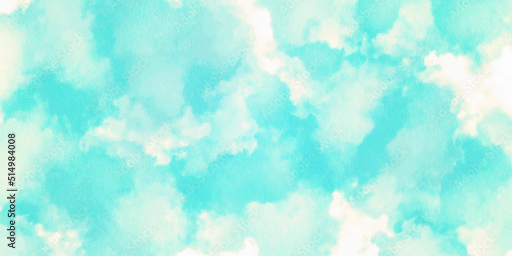 Blue sky with white cloud is freedom, vector illustrator. Blue sky and clouds Abstract design with watercolor hand-painted for nature background. Stain artistic vector