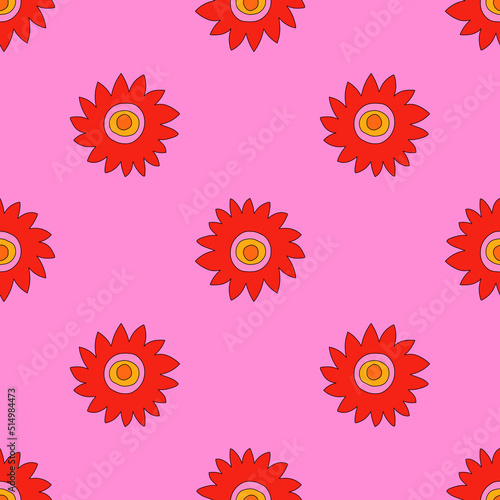 Wallpaper Mural square vector seamless pattern - flower in hippie style.1970 good vibes.Funky and groovy 1970 daisy flower.Funky 1960 psychedelic ornament with floral.Kidcore kawaii wallpaper and fabric.Floral naive	 Torontodigital.ca