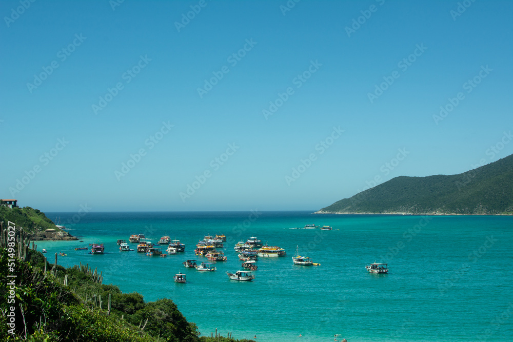 landscape with hills, sea and boats in brazil