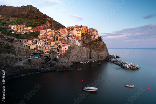 Sunset at Manarola in 5 Terre, Beautiful Town at Mediterranean Sea in Italy during Sunset