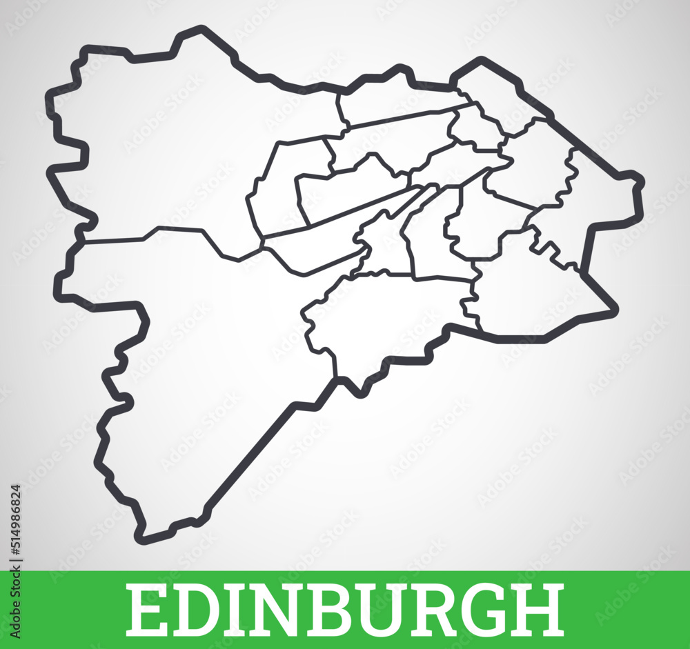 Simple outline map of Edinburgh, England. Vector graphic illustration.