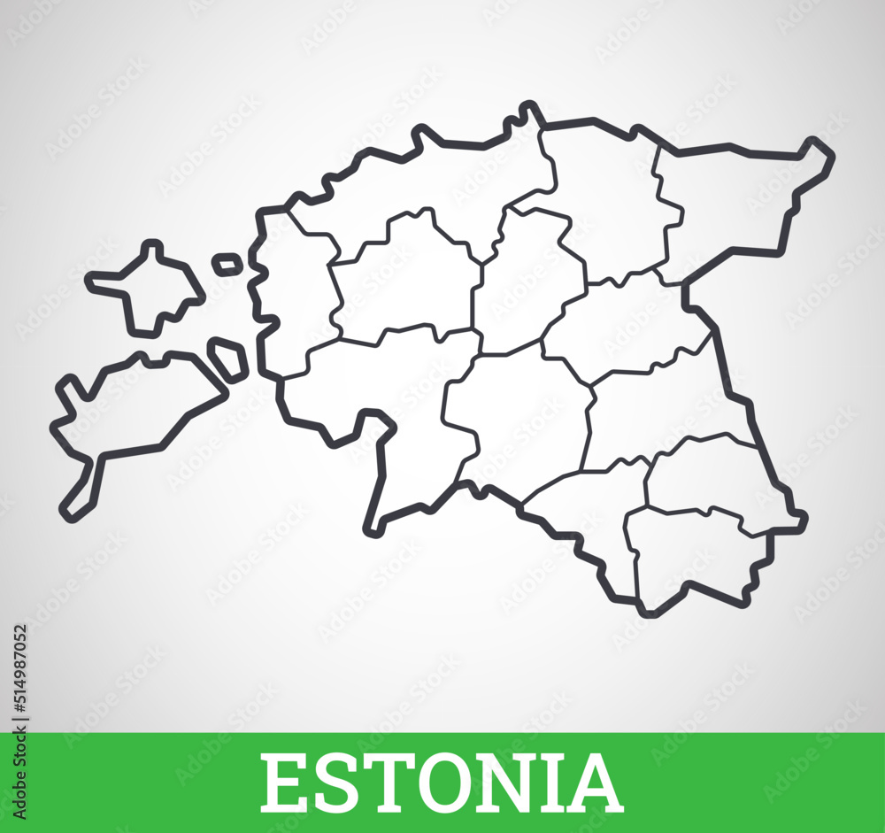 Simple outline map of Estonia with regions. Vector graphic illustration.