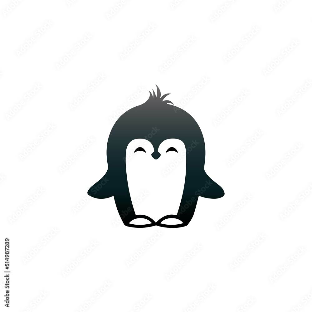 Cute penguin icon in flat style and logo.