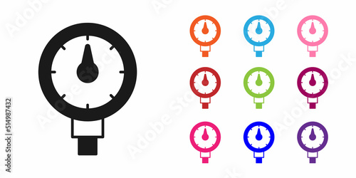 Black Tire pressure gauge icon isolated on white background. Checking tire pressure. Gauge, manometer. Car safe concept. Set icons colorful. Vector