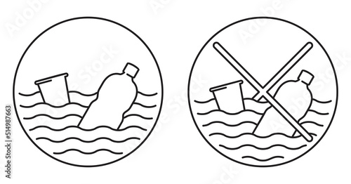 Stop ocean clogging sign in thin line