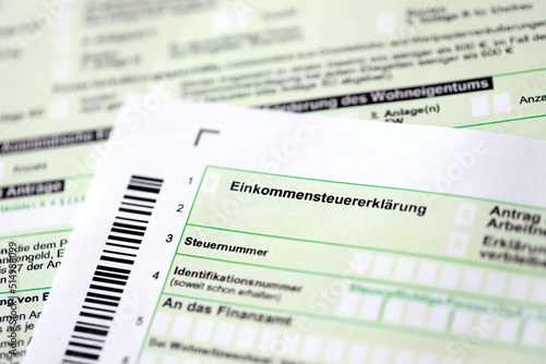 German annual income tax return declaration form for 2022 year close up. The concept of tax reporting in Germany photo