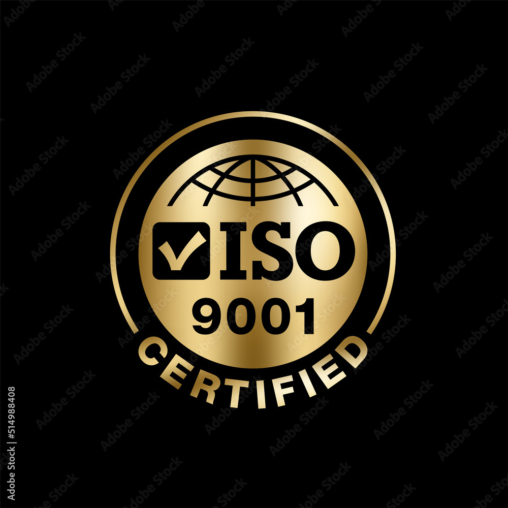 ISO 9001 Certified golden sign - obrazy, fototapety, plakaty 