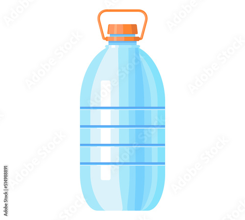Plastic bottle with drinking water, container with cap and handle. Symbol of healthy lifestyle. Vector illustration, flat design element, isolated on white background. Beverage for storing liquids