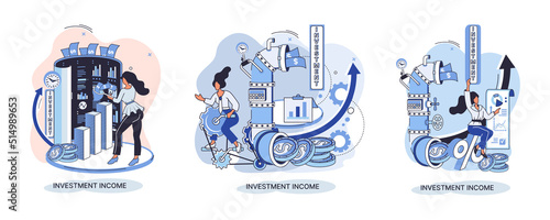 Investment, saving money and finance growth business concept metaphor. Analyzes charts and indicators of income growth. Investment income from securities and other non-commercial investments dividends