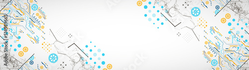 Abstract background on technological and scientific topics. Plexus effect with various techno details with a place under the text. Vector format.