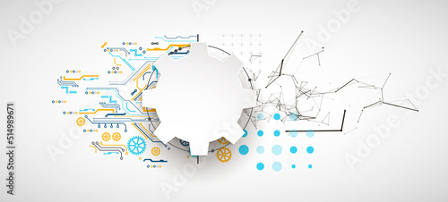 Abstract background on technological and scientific topics. Plexus effect with various techno details with a place under the text. Vector format.