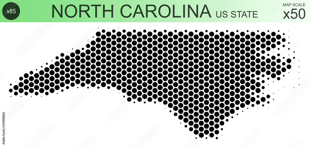 Dotted map of the state of North Carolina in the USA, from circles, on ...
