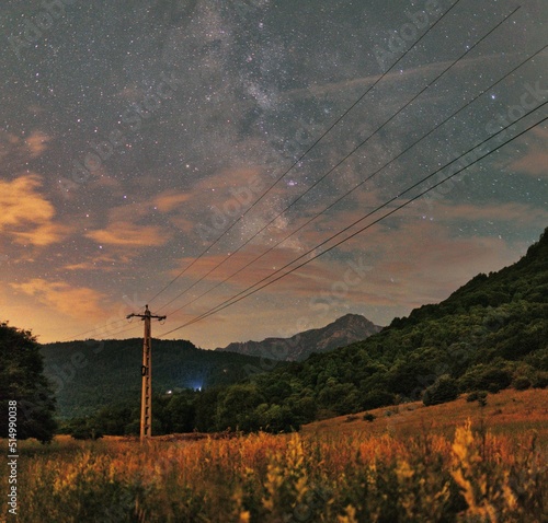 Wallpaper Mural milky way with mountains view and power cables and power pole Torontodigital.ca