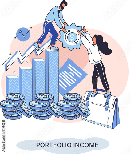 Investment portfolio with dollars or currency, buy or sell trading, market exchange value concept, businessman investor or trader balance portfolio with coins. Financiers analyzing stock market profit