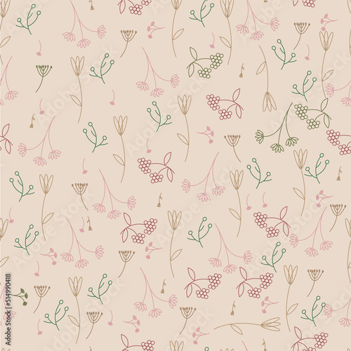 Seamless pattern with floral design and hand drawn elements