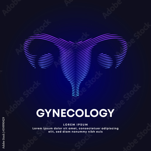 Women's reproductive system medical structure. Vector logo gynecology color silhouette on a dark background. EPS 10