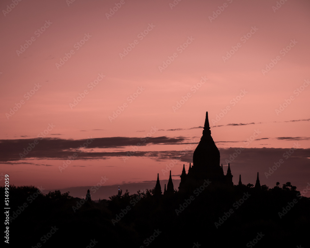 Sunset on a view of Thatbyinnyu temple pagoda in old Bagan, Myanmar