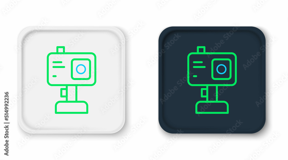 Line Action extreme camera icon isolated on white background. Video camera equipment for filming extreme sports. Colorful outline concept. Vector Line Action extreme camera icon isolated on white background. Video camera equipment for filming extreme sports. Colorful outline concept. Vector