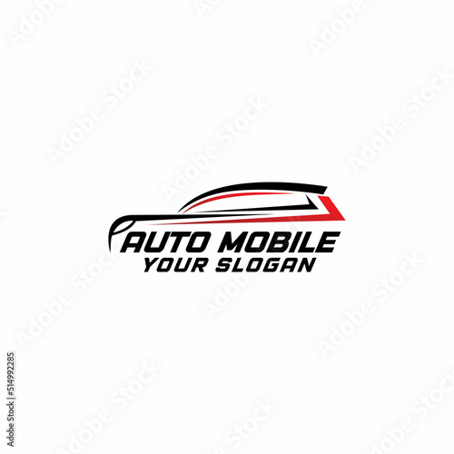 SUV car logo on dark background. Modern SUV car. Simple line utility vehicle silhouette.