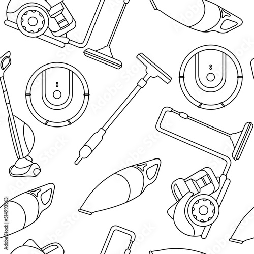 Seamless pattern. Vacuum cleaner line art vector illustration isolated on background. Set icon vacuum cleaner for cleaning.Cartoon vector icon for cleaning carpet concept