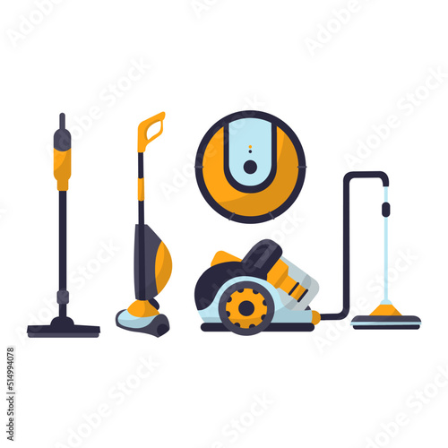 Vacuum cleaner cartoon vector illustration isolated on white background. Set icon vacuum cleaner for cleaning.Cartoon vector icon for cleaning carpet concept