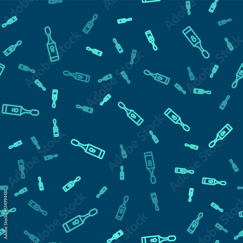 Green line Electric toothbrush icon isolated seamless pattern on blue background. Vector