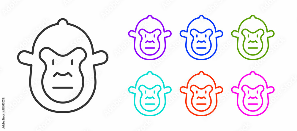 Black line Monkey icon isolated on white background. Animal symbol. Set icons colorful. Vector Black line Monkey icon isolated on white background. Animal symbol. Set icons colorful. Vector