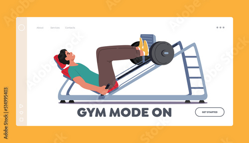 Bodybuilding Exercises Landing Page Template. Sport Activity, Fitness. Sportsman Powerlifter Training Legs in Gym