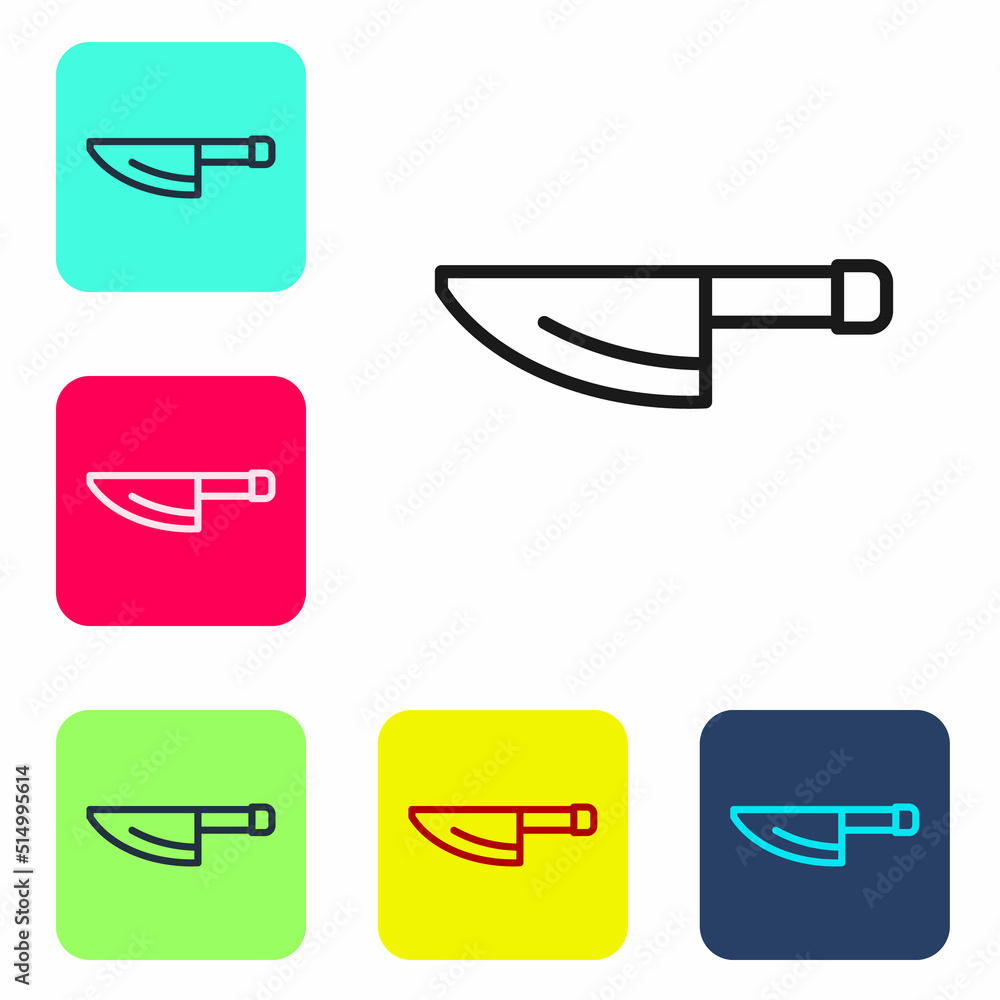 Black line Knife icon isolated on white background. Cutlery symbol. Set icons in color square buttons. Vector Black line Knife icon isolated on white background. Cutlery symbol. Set icons in color square buttons. Vector