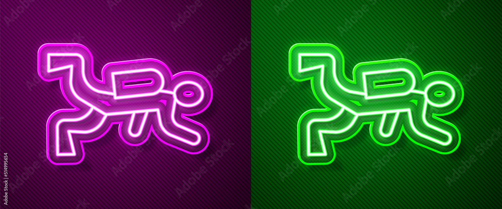 Glowing neon line Scuba diver icon isolated on purple and green background. Vector Glowing neon line Scuba diver icon isolated on purple and green background. Vector