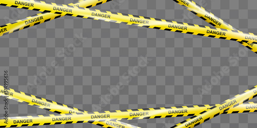 Realistic crossing caution tape of warning signs for construction area or crime scene. Template banner with Danger tape. Police line and do not cross ribbon. Warning danger tape. Ribbons for accident