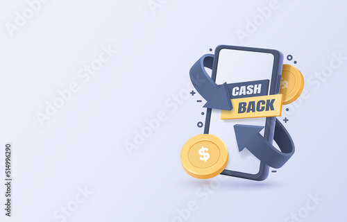 Mobile cash back service, financial payment Smartphone mobile screen, technology mobile display light. Vector