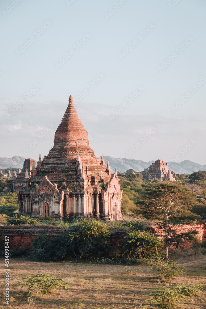 Buddhist temple in the ancient city of Bagan, Myanmar on a sunny day