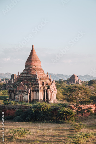 Buddhist temple in the ancient city of Bagan, Myanmar on a sunny day