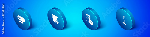 Set Isometric Web camera, Air humidifier, Vacuum cleaner and Smart electric kettle icon. Vector