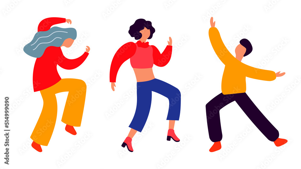 dancing people isolated on white, illustration fun and relaxation, flat vector design