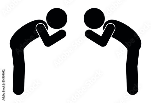 people bow to each other, bow icon, stick figure human silhouette