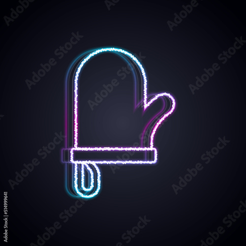 Glowing neon line Oven glove icon isolated on black background. Kitchen potholder sign. Cooking glove. Vector