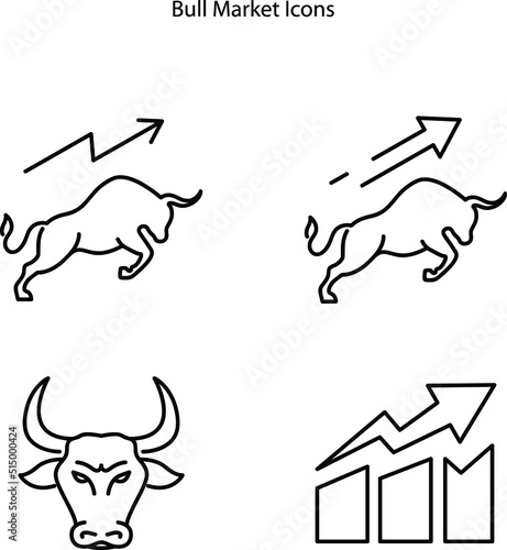 Bull market a bullish growth graph of stock market investing profit chart, bull market icons isolated on white background