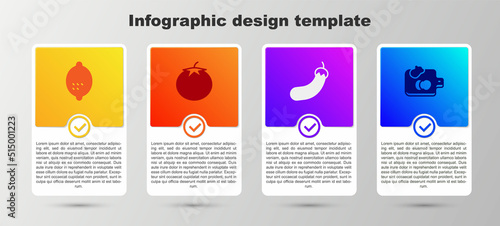 Set Lemon, Tomato, Eggplant and Cutting board with vegetables. Business infographic template. Vector