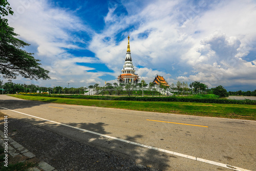 Background of a beautiful church in the middle of the water, important religious attractions in Udon Thani province of Thailand, Wat Pa Ban Tat,Atthaborin Luang Maha Bua Yannasampanno Museum Building. photo