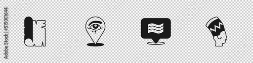 Set Papyrus scroll, Eye of Horus, Flag Of Egypt and Nefertiti icon. Vector