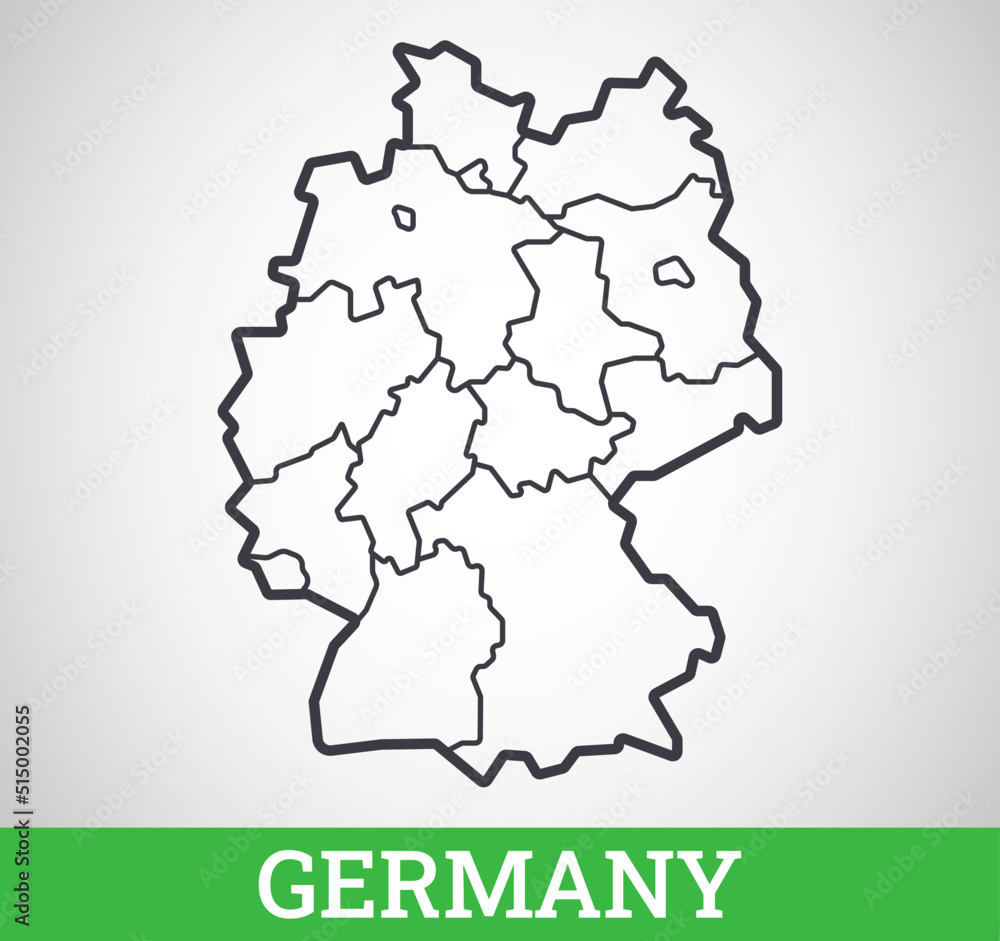 Simple outline map of Germany with regions. Vector graphic illustration.