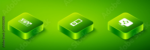 Set Isometric Music player, note, tone and synthesizer icon. Vector