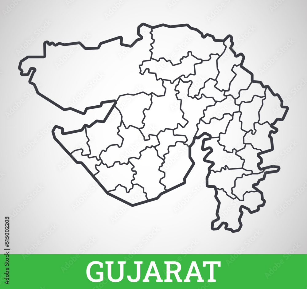 Simple outline map of Gujarat, India. Vector graphic illustration.