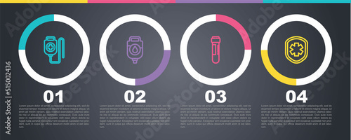 Set line IV bag, , Test tube with blood and Medical shield cross. Business infographic template. Vector