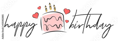 Happy birthday handwritten text lettering on white background.	

