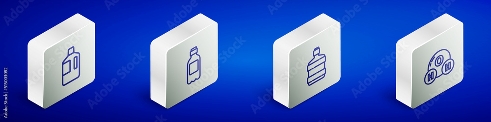 Set Isometric line Big bottle with clean water, Bottle of, and Chemical formula for H2O icon. Vector Set Isometric line Big bottle with clean water, Bottle of, and Chemical formula for H2O icon. Vector