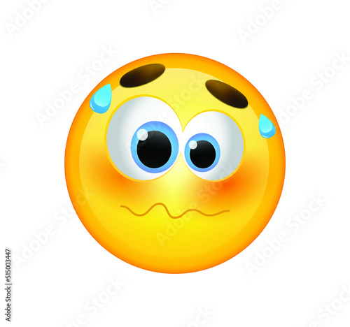 High quality emoticon isolated on white background. Emoji face with closed mouth and open eyes.
Yellow face wow emoji. shocked emoticon. Popular chat elements.