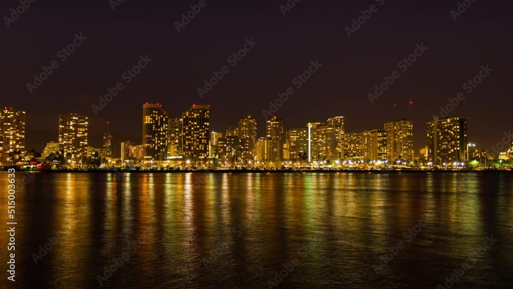 Night time lapse of city with water front Night time lapse of city with water front